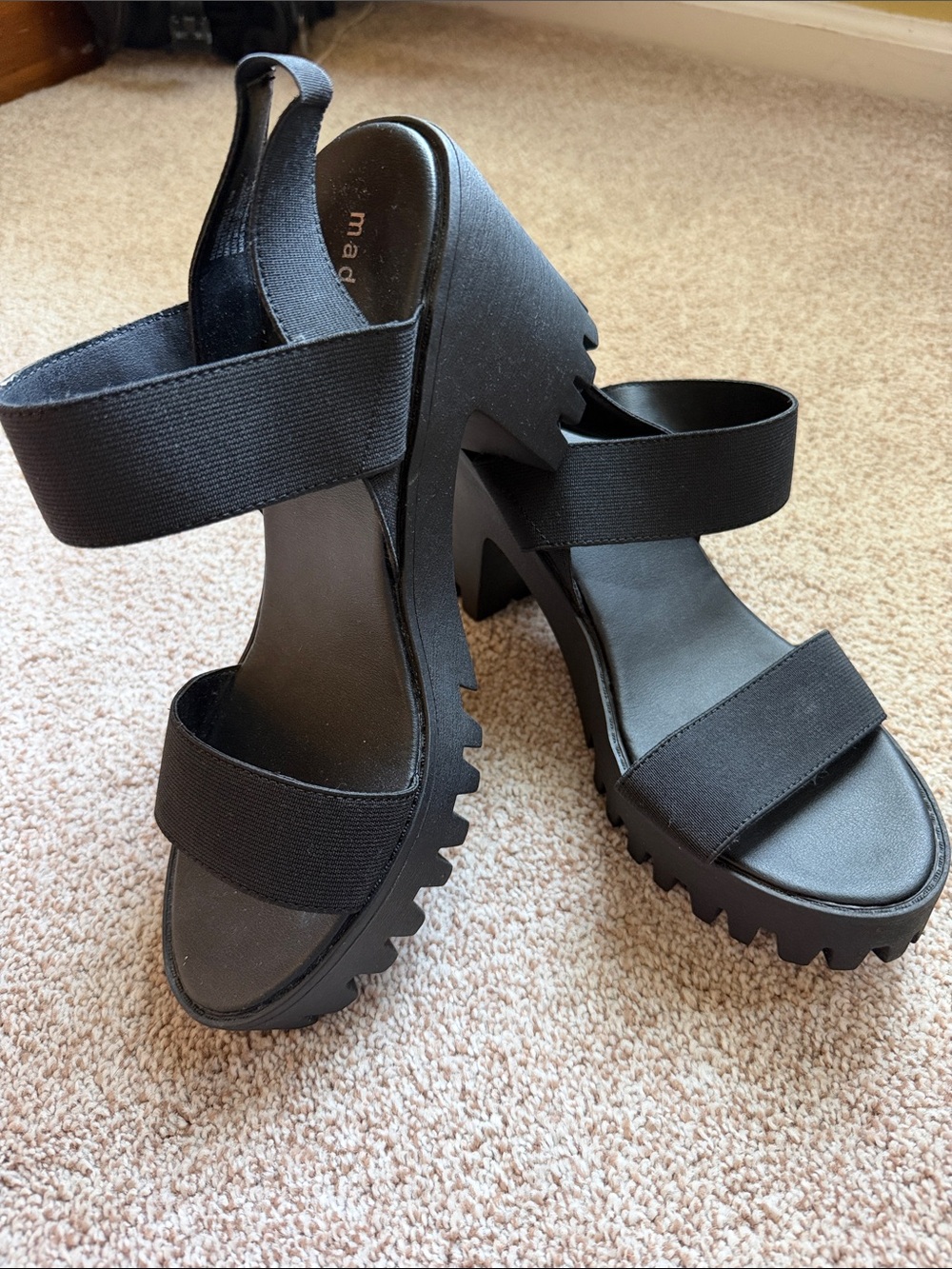 Madden Girl Black Platform Lug Sandals